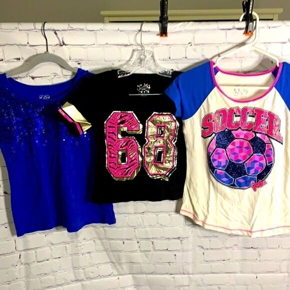 Justice Sparkles & Sequins Blue Pink Shirt Lot 12 - Picture 1 of 13